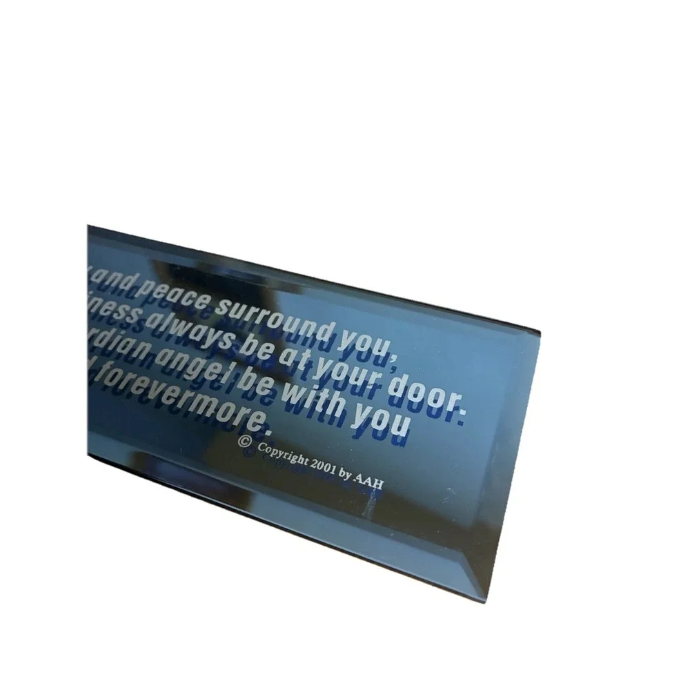 Beveled Mirror Peace Joy Happiness Guardian Angel Plaque Blue 7x2
